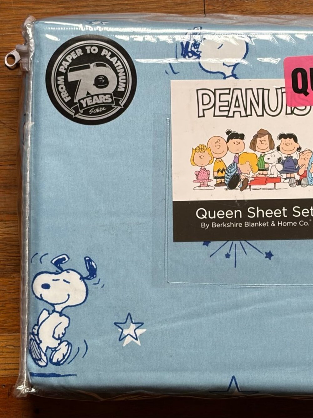 PEANUTS Snoopy Happy Dancing Stars Queen Size Blue Sheet Set